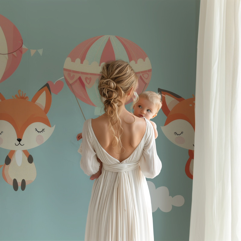 Fuchs und Heißluftballon Tapete | Wandbilder Tapete