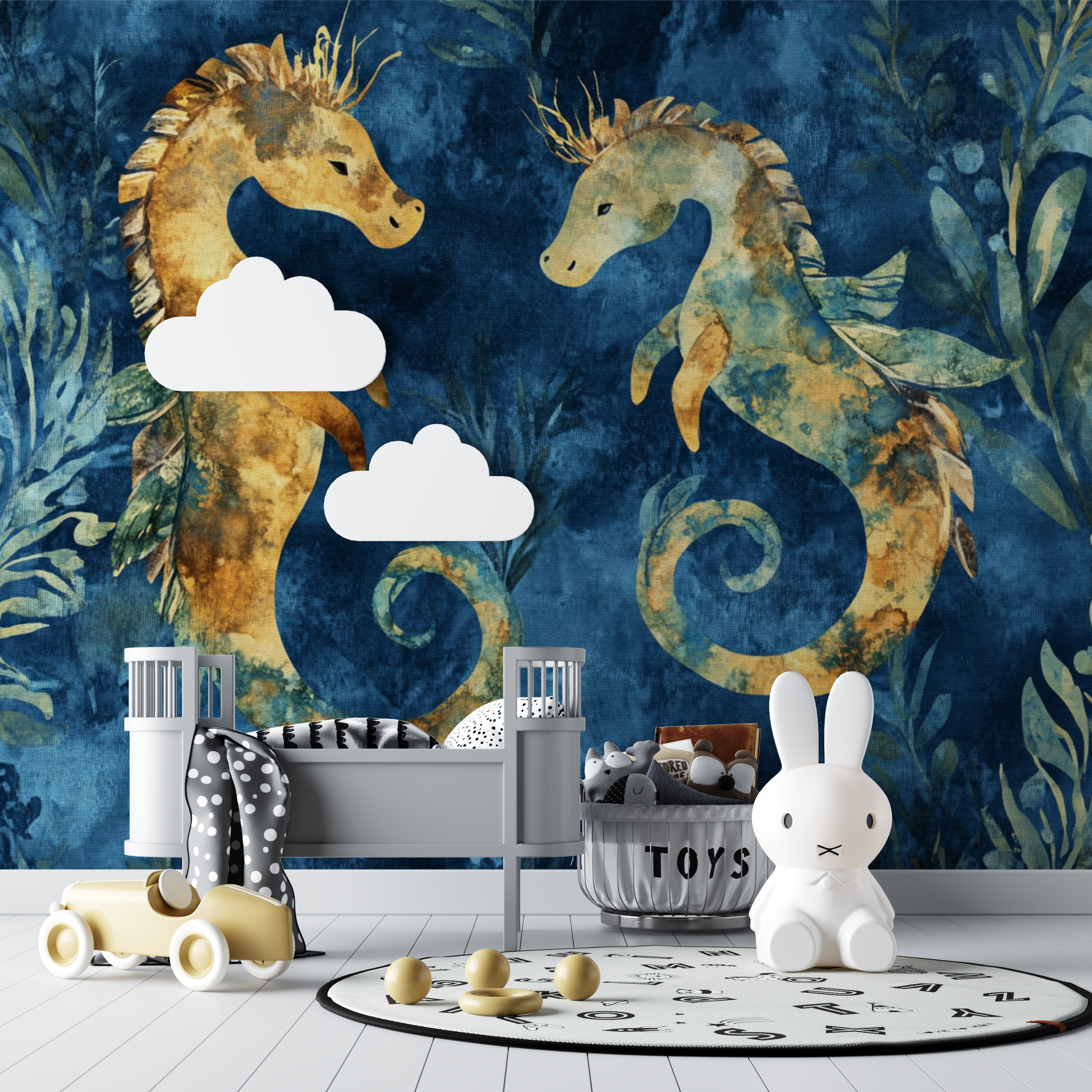 Marine Wallpaper with Dancing Seahorses and Seaweed | Murals Wallpaper