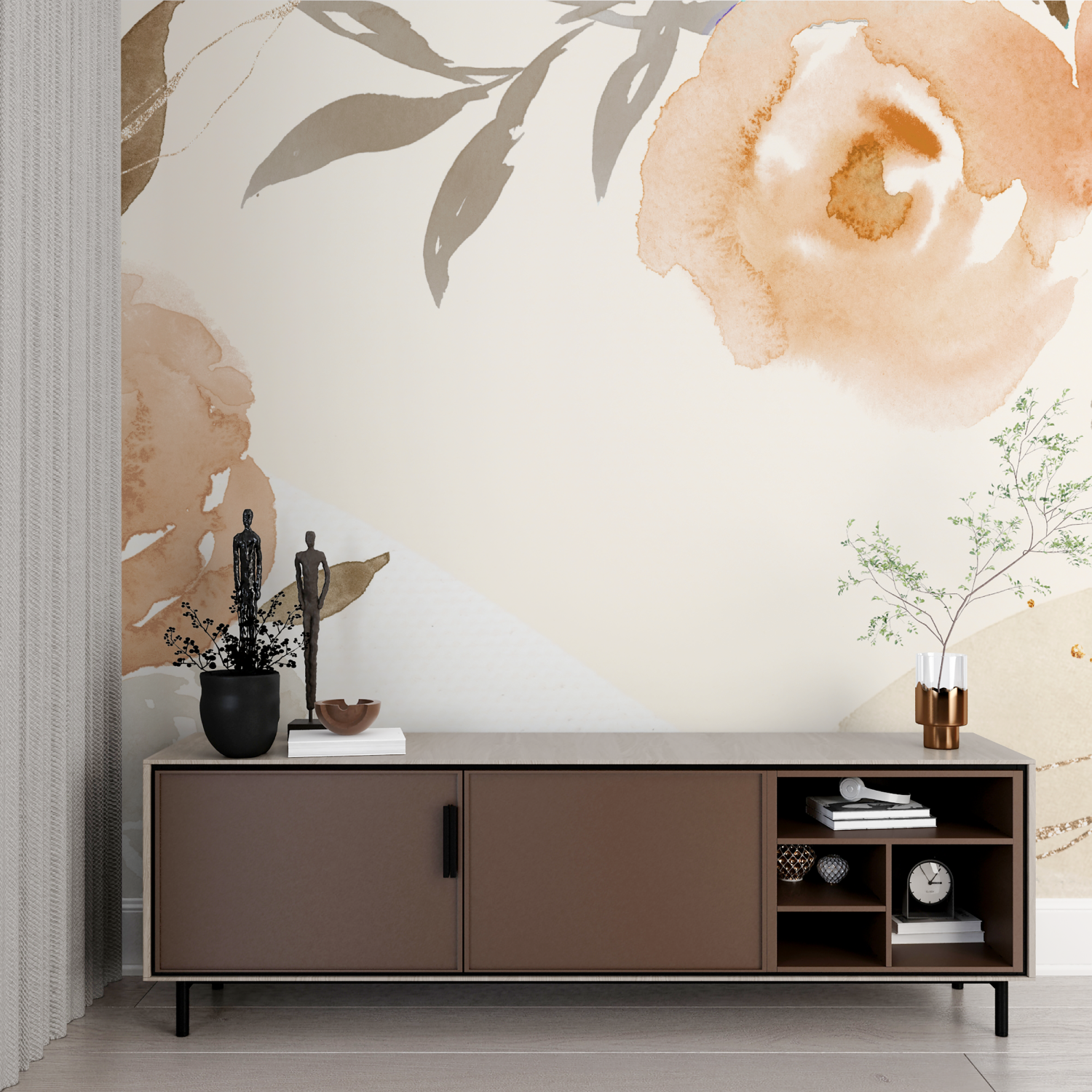 Watercolor Beige Flowers Wallpaper | Murals Wallpaper