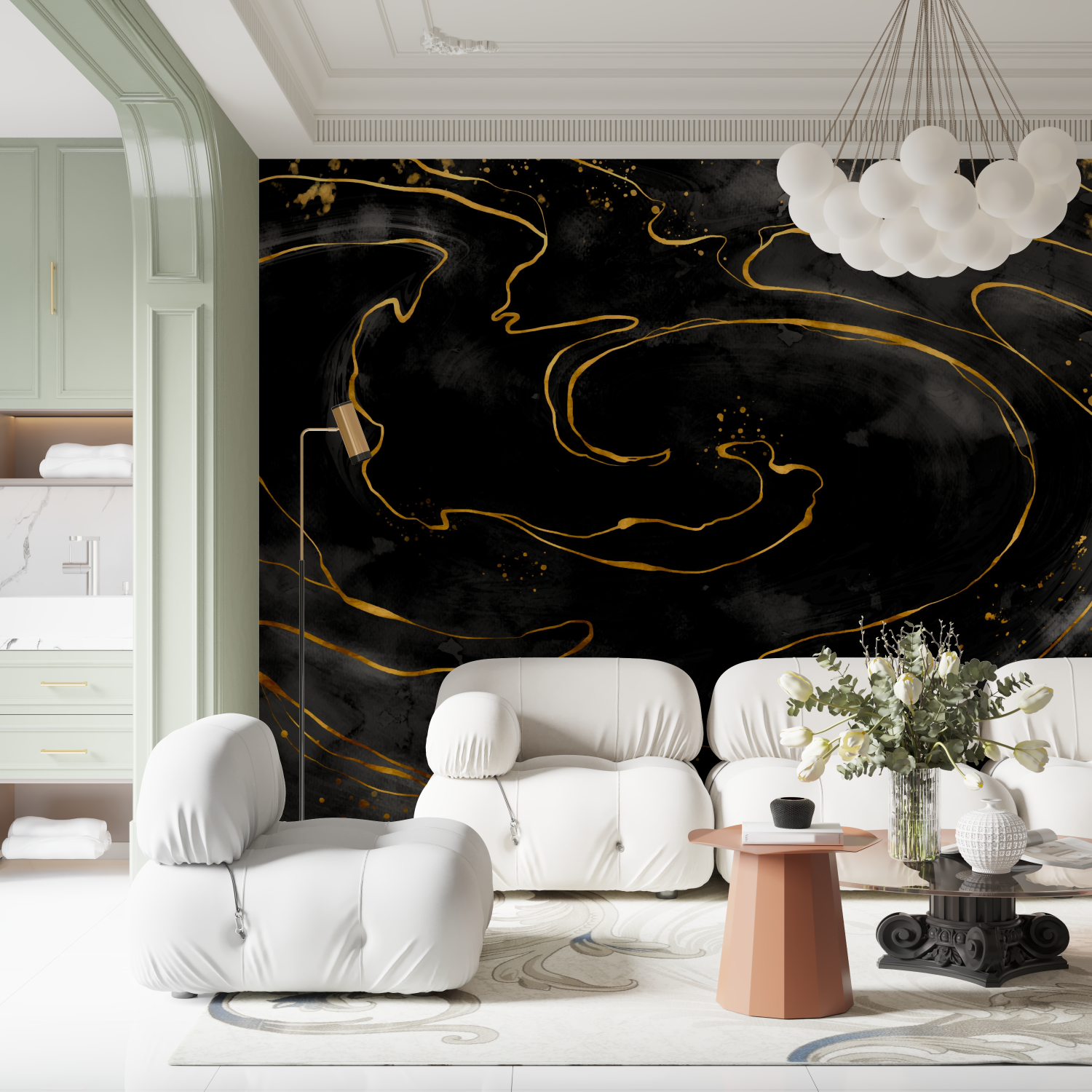 Gold- und Schwarztapete | Wandtapete