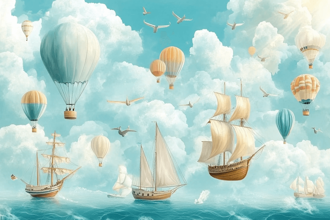 Sailboat and Airplane Wallpaper in the Sky | Murals Wallpaper