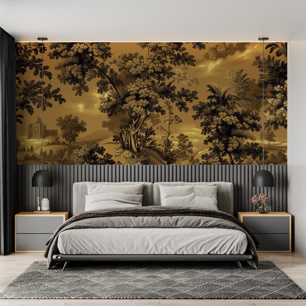 Gold Japanese Scenic Wallpaper | Murals Wallpaper