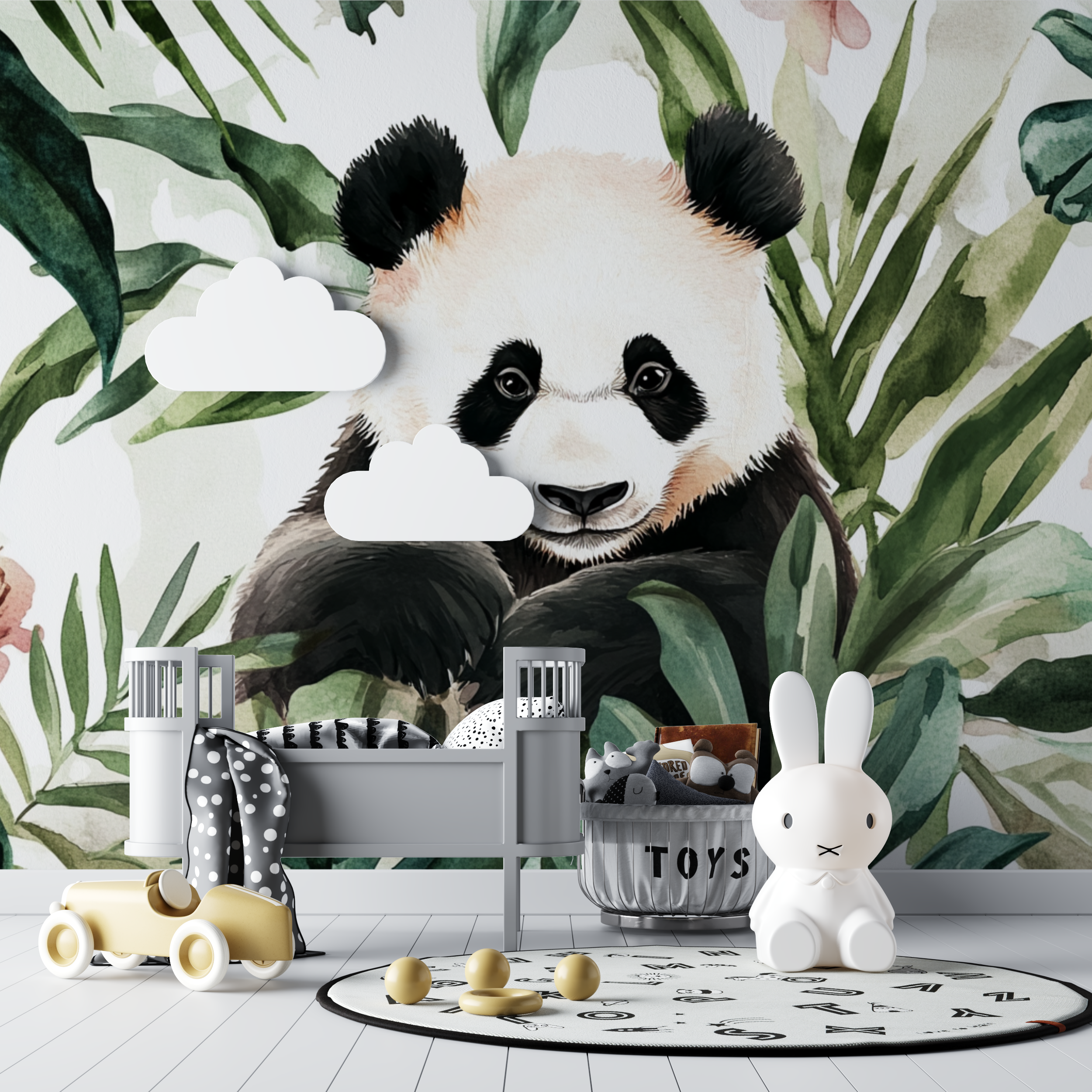 Panda und tropisches Laub Tapete | Wandbilder Tapete