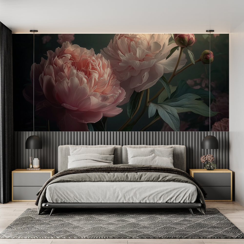 Big flower black background mur...er chambre adulte tendance