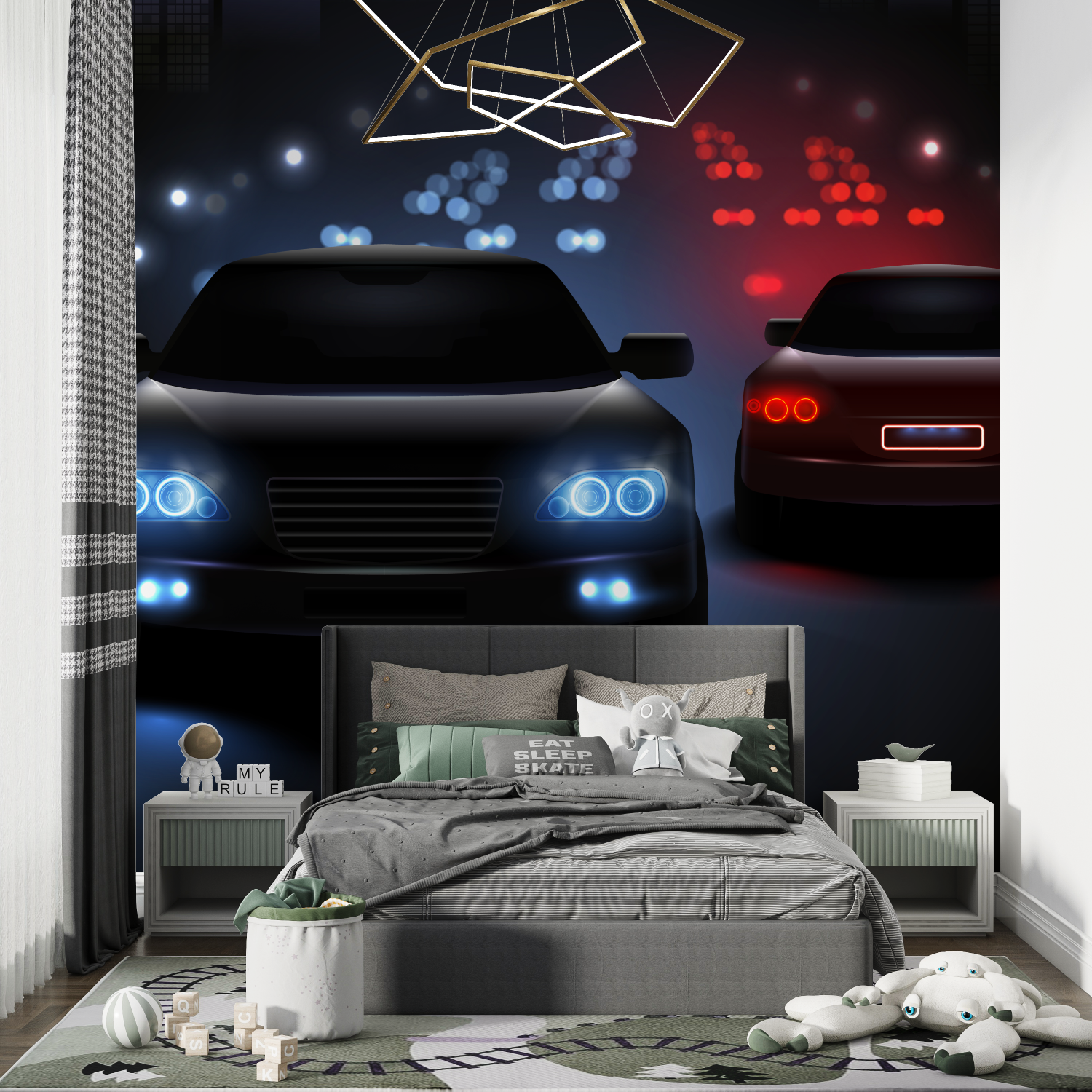 Red Blue Car Wallpaper for Boys' Room | Murals Wallpaper