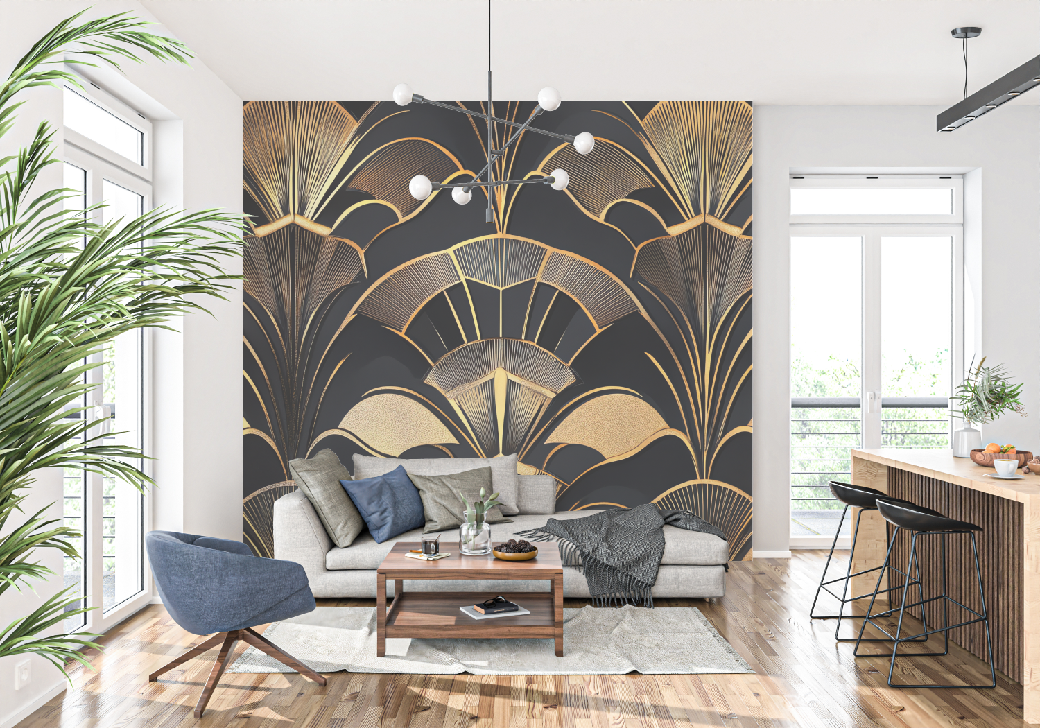 Art Deco Black Gold Petal Wallpaper | Murals Wallpaper