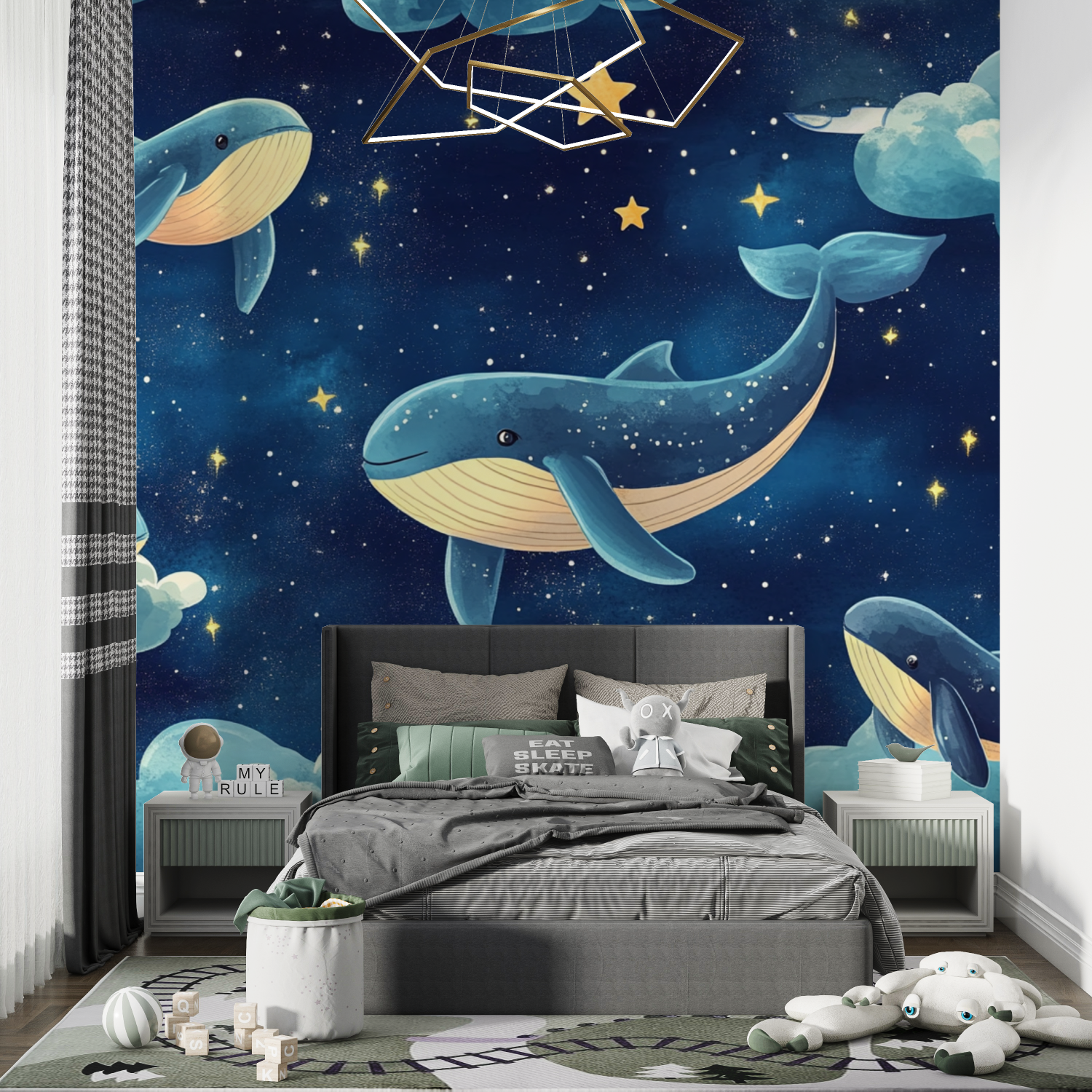 Cute Marine Blue Cloud Animal Wallpaper | Murals Wallpaper