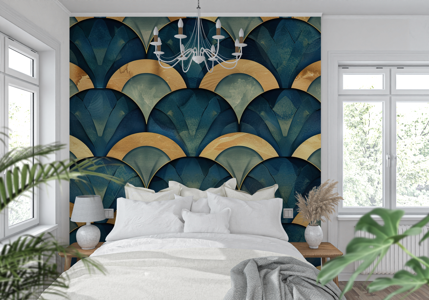 Blue Gold Deco Fan Wallpaper | Murals Wallpaper