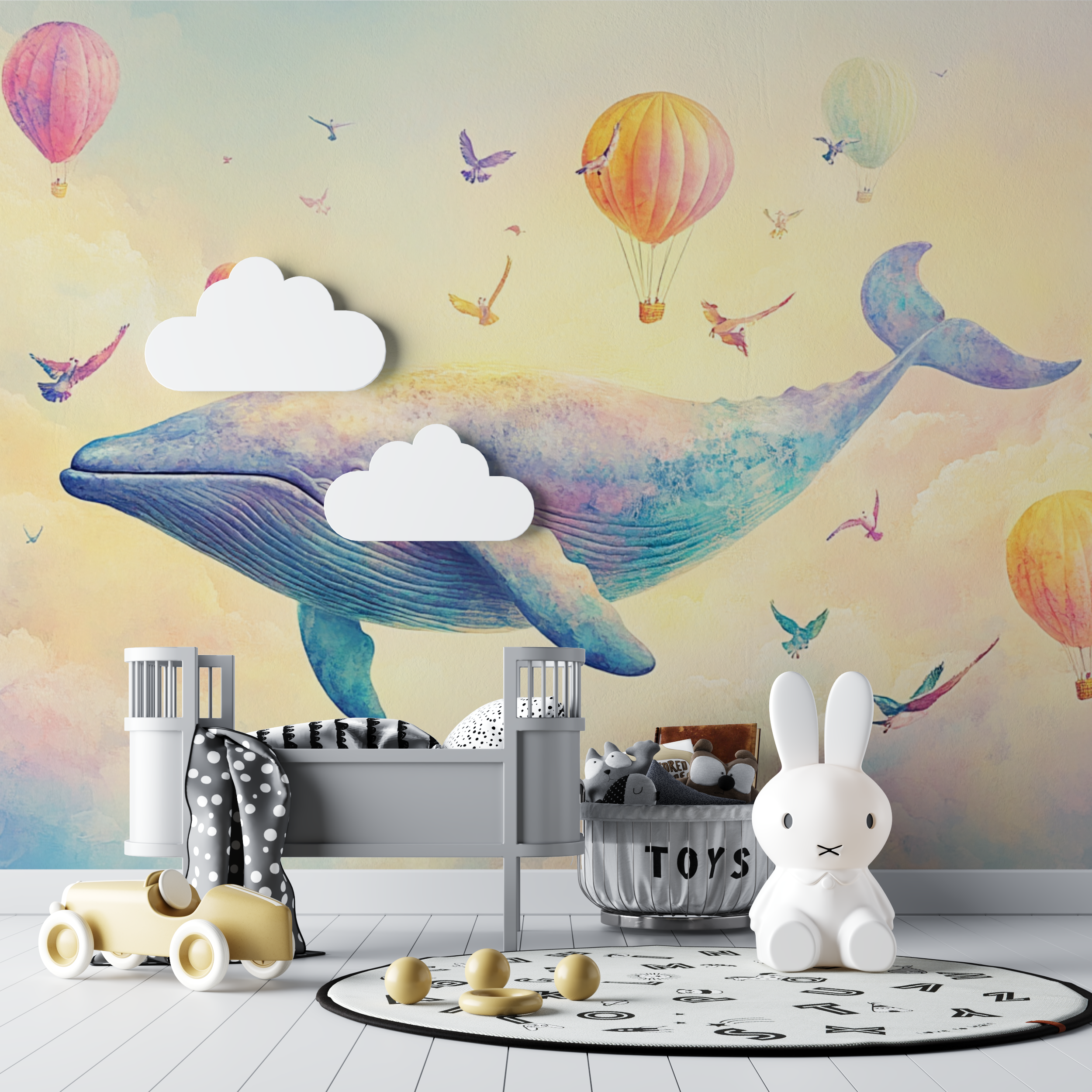 Whale and Hot Air Balloon Wallpaper | Murals Wallpaper
