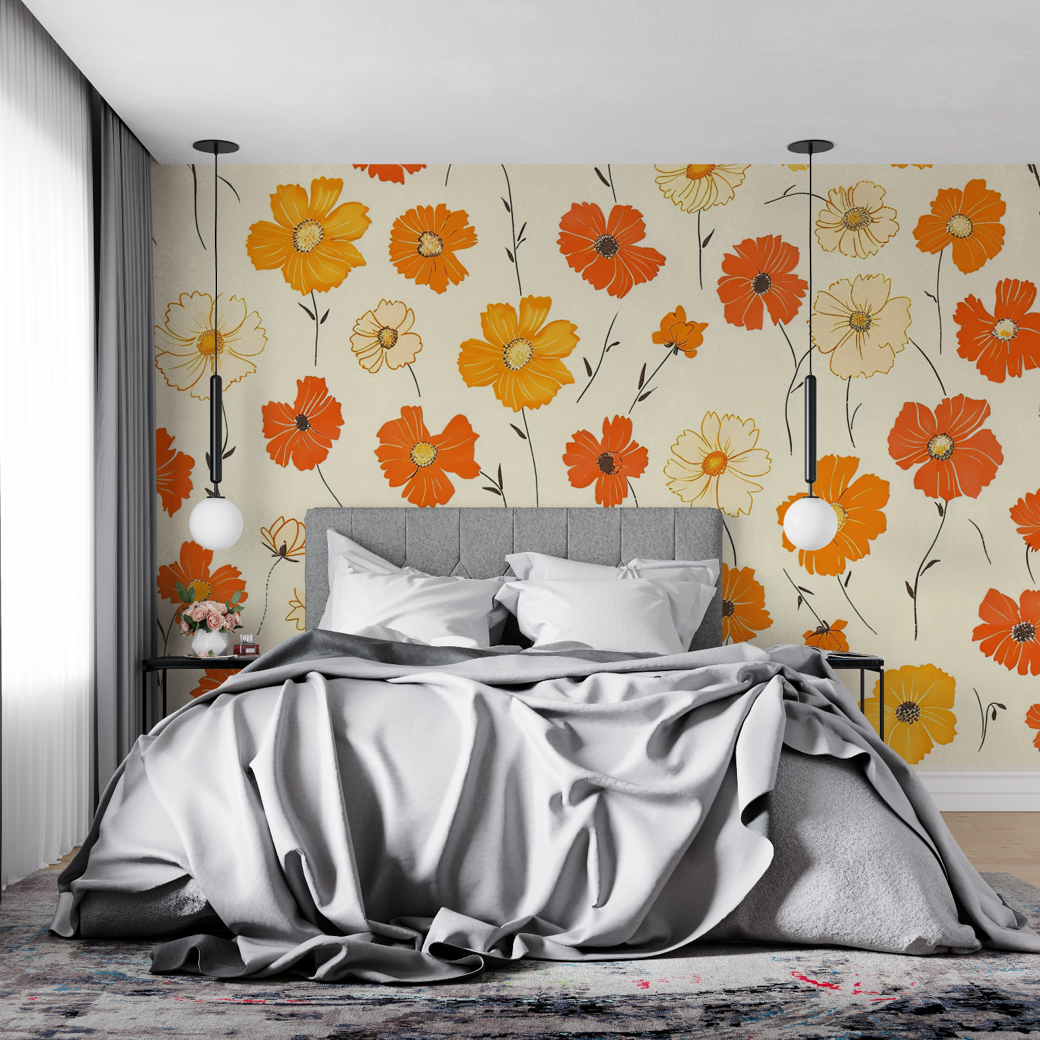 Vintage Orange and White Wallpaper | Murals Wallpaper