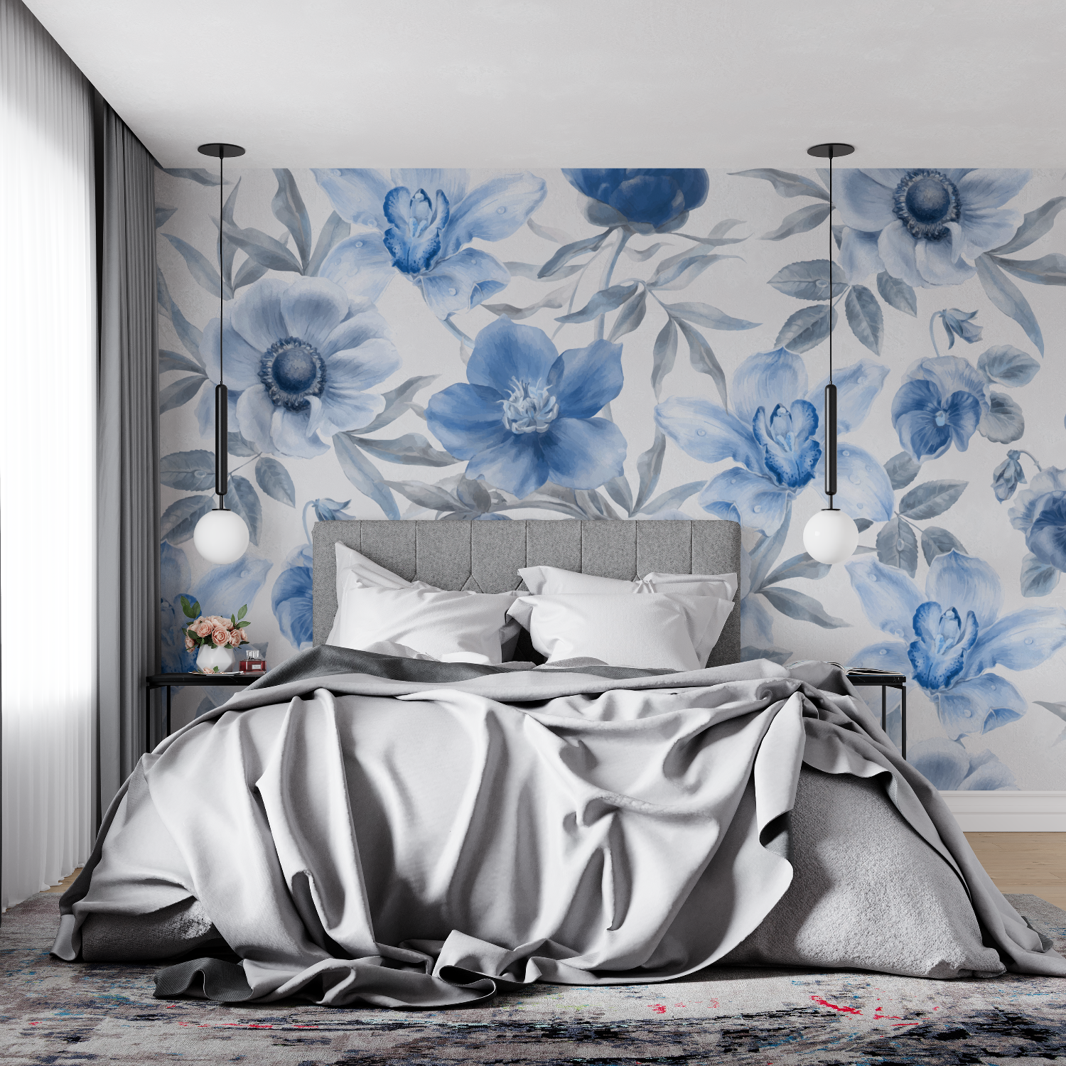 Papier Peint Floral Bleu – Tapisserie-Panorama