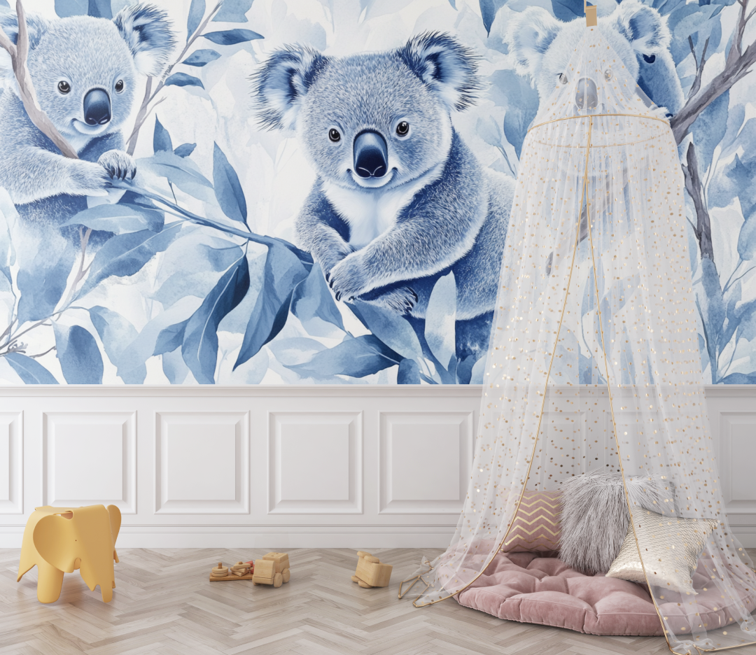 Koala-Tapete mit beschlagenen Blättern | Wandtapete