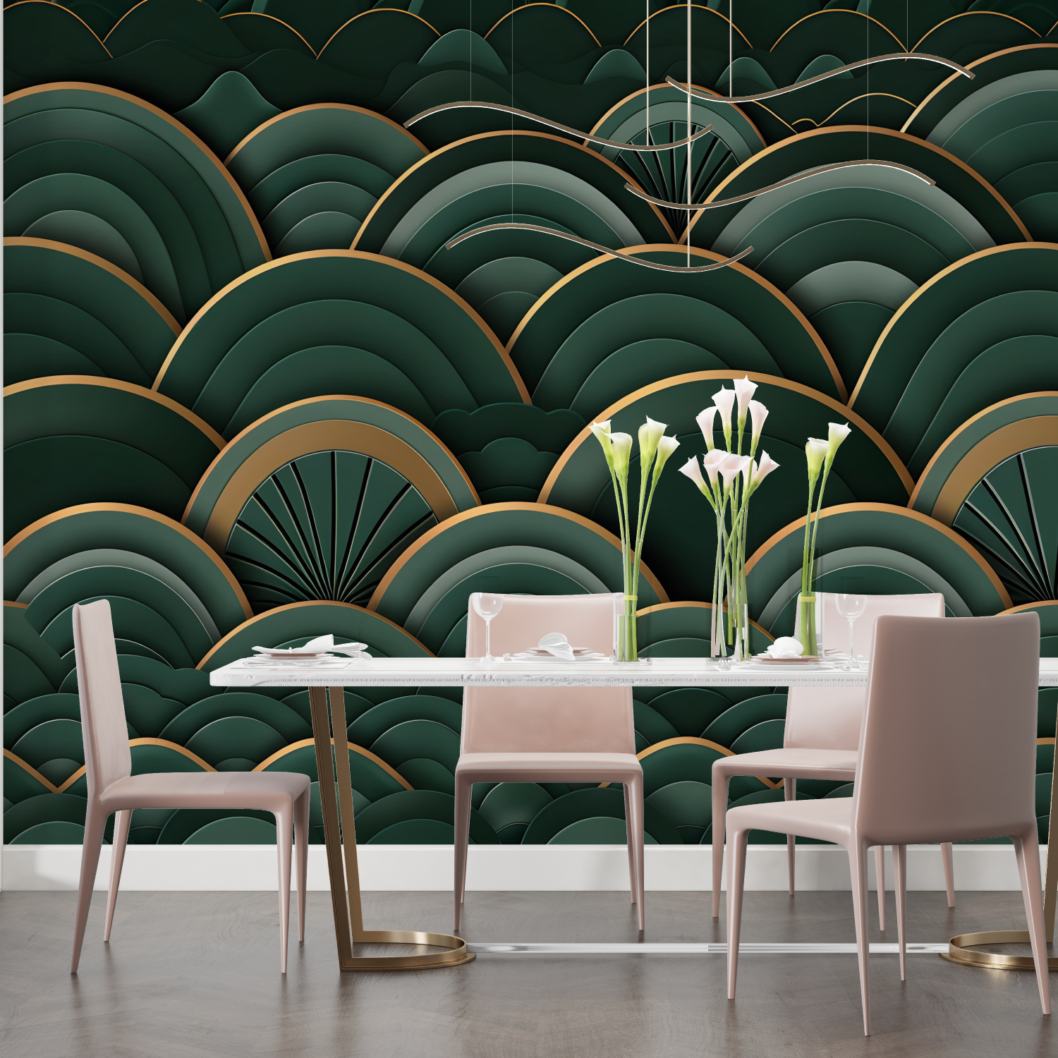 3D Green Japanese Wallpaper | Murals Wallpaper