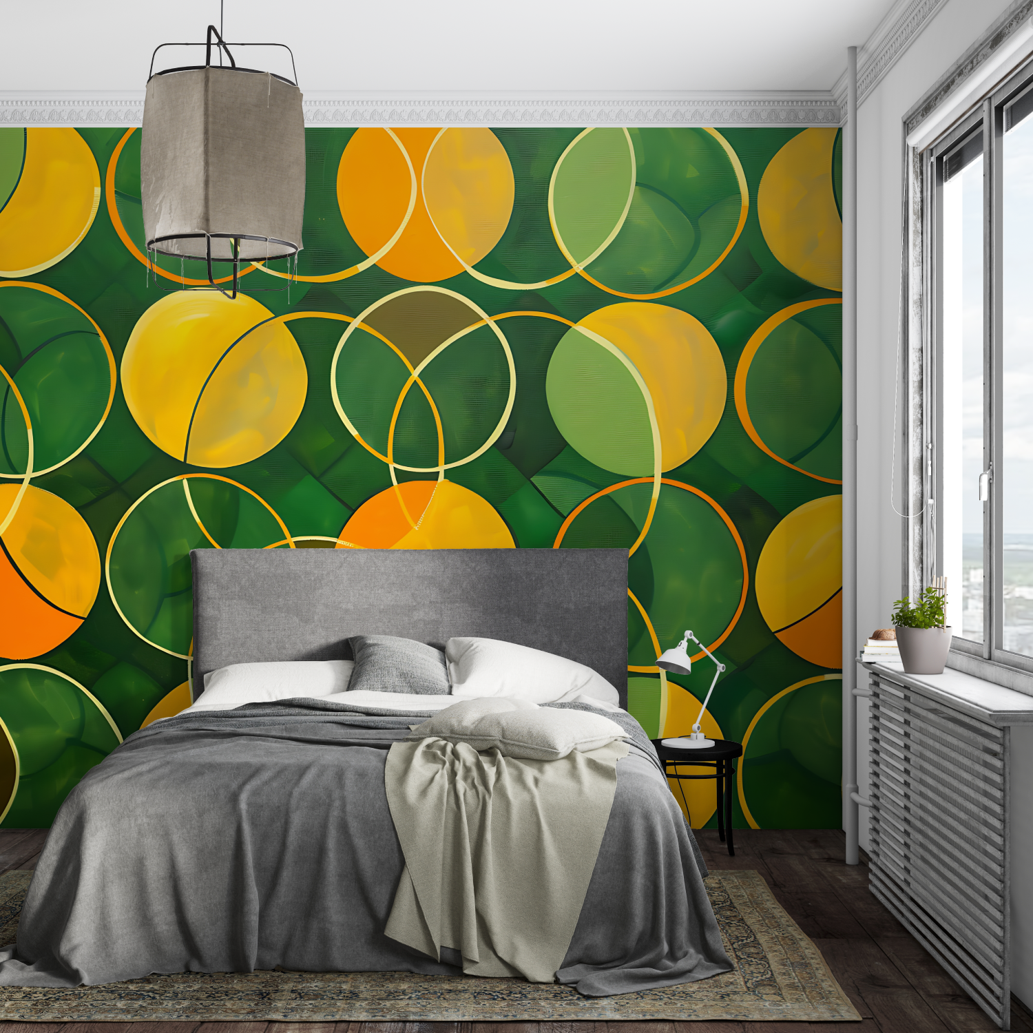 Geometric Green Orange Wallpaper | Murals Wallpaper