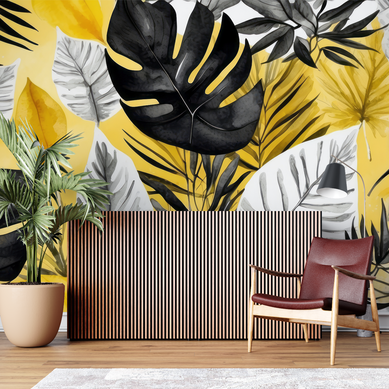 Gray Yellow Tropical Wallpaper | Murals Wallpaper