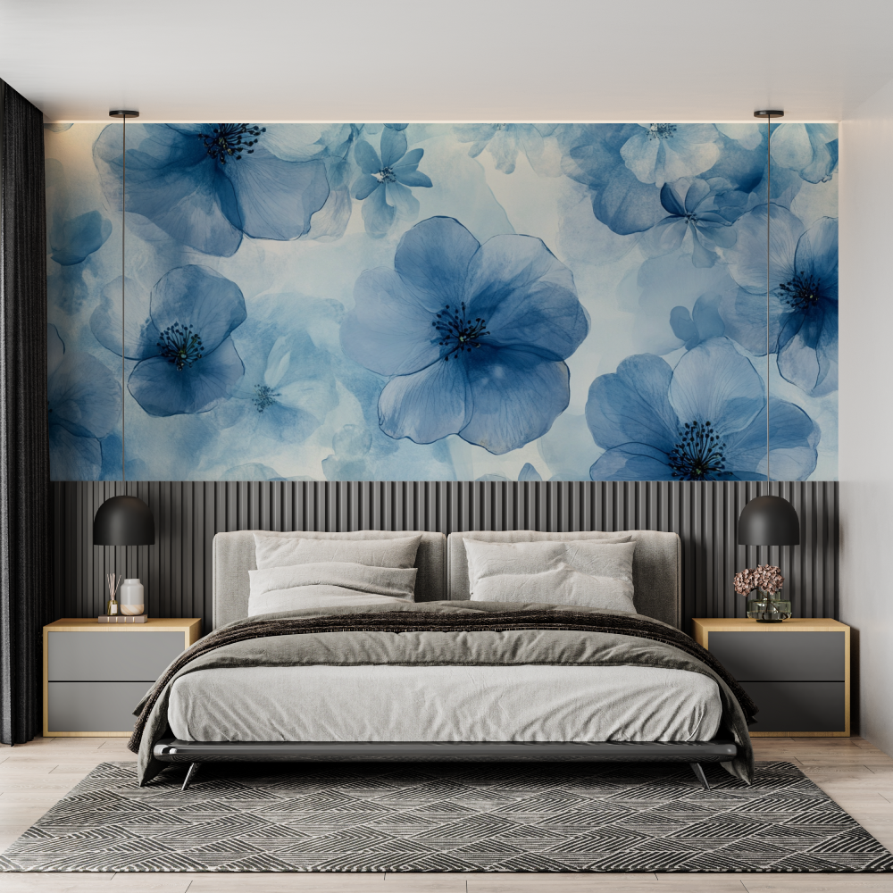 Translucent Blue Floral Watercolor Wallpaper | Murals Wallpaper