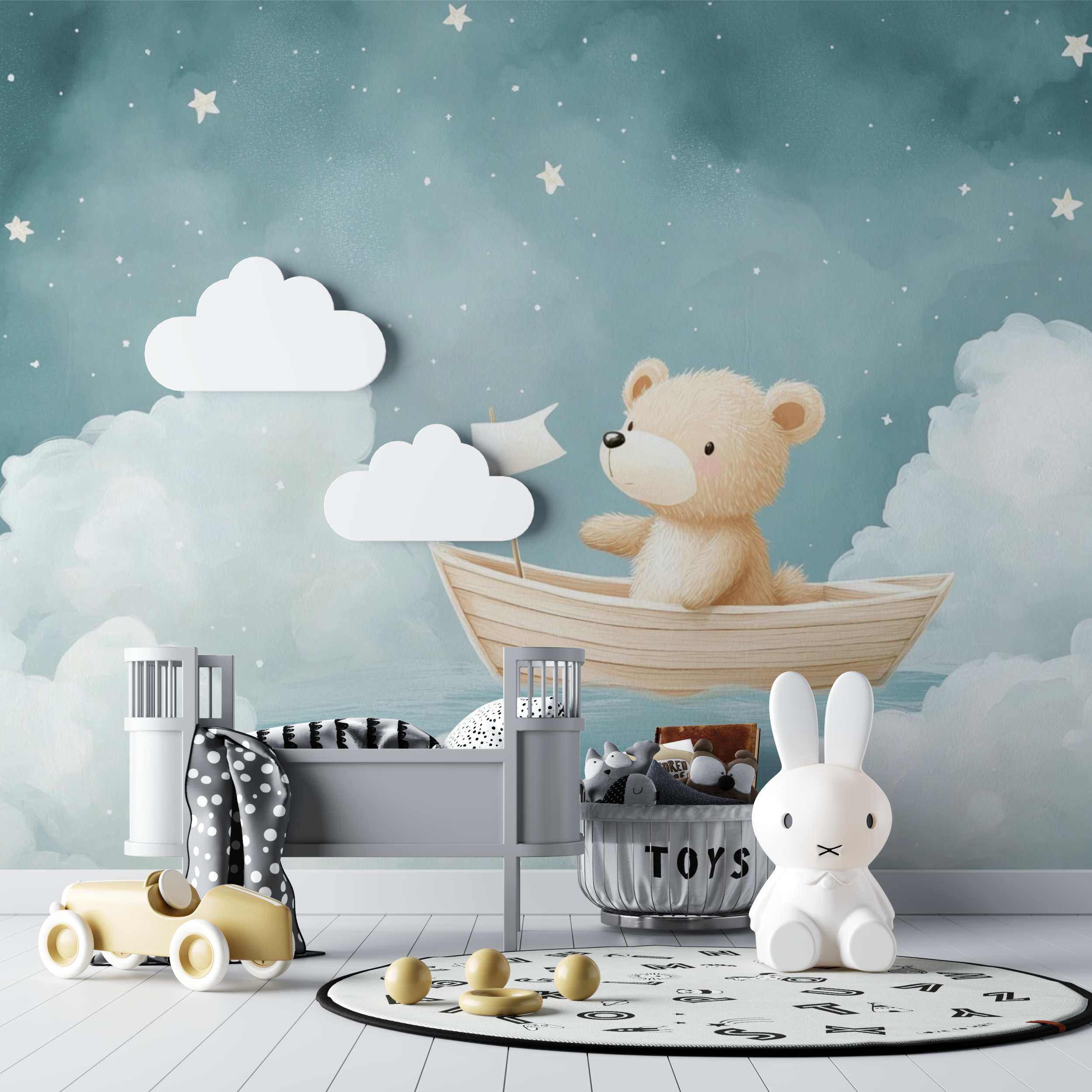 Nautische Bären- und Bootstapete | Wandtapete