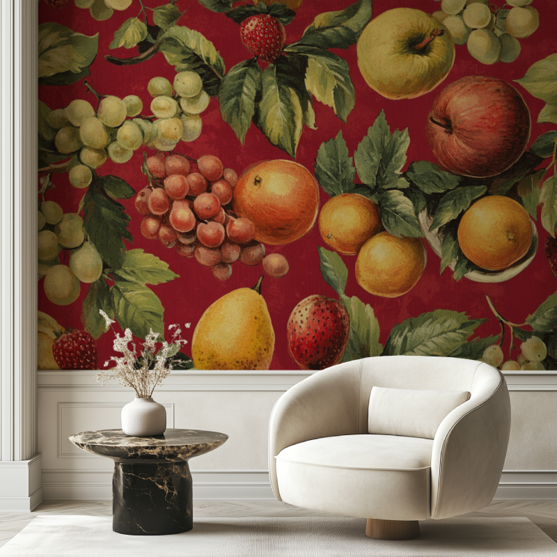 Papier peint vintage cuisine rouge chaise tendance