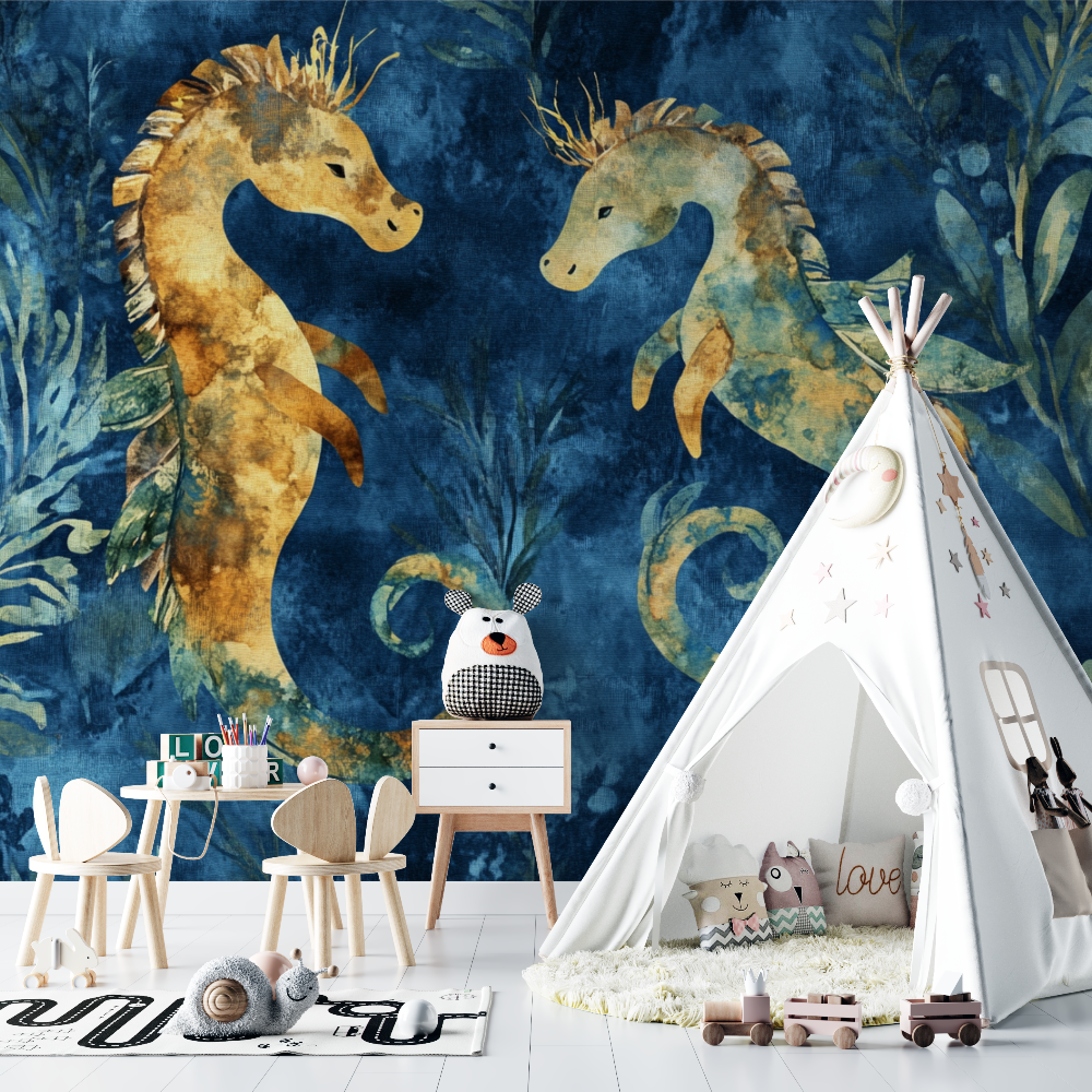 Marine Wallpaper with Dancing Seahorses and Seaweed | Murals Wallpaper