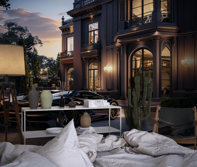 Luxury Car and Villa Wallpaper | Murals Wallpaper