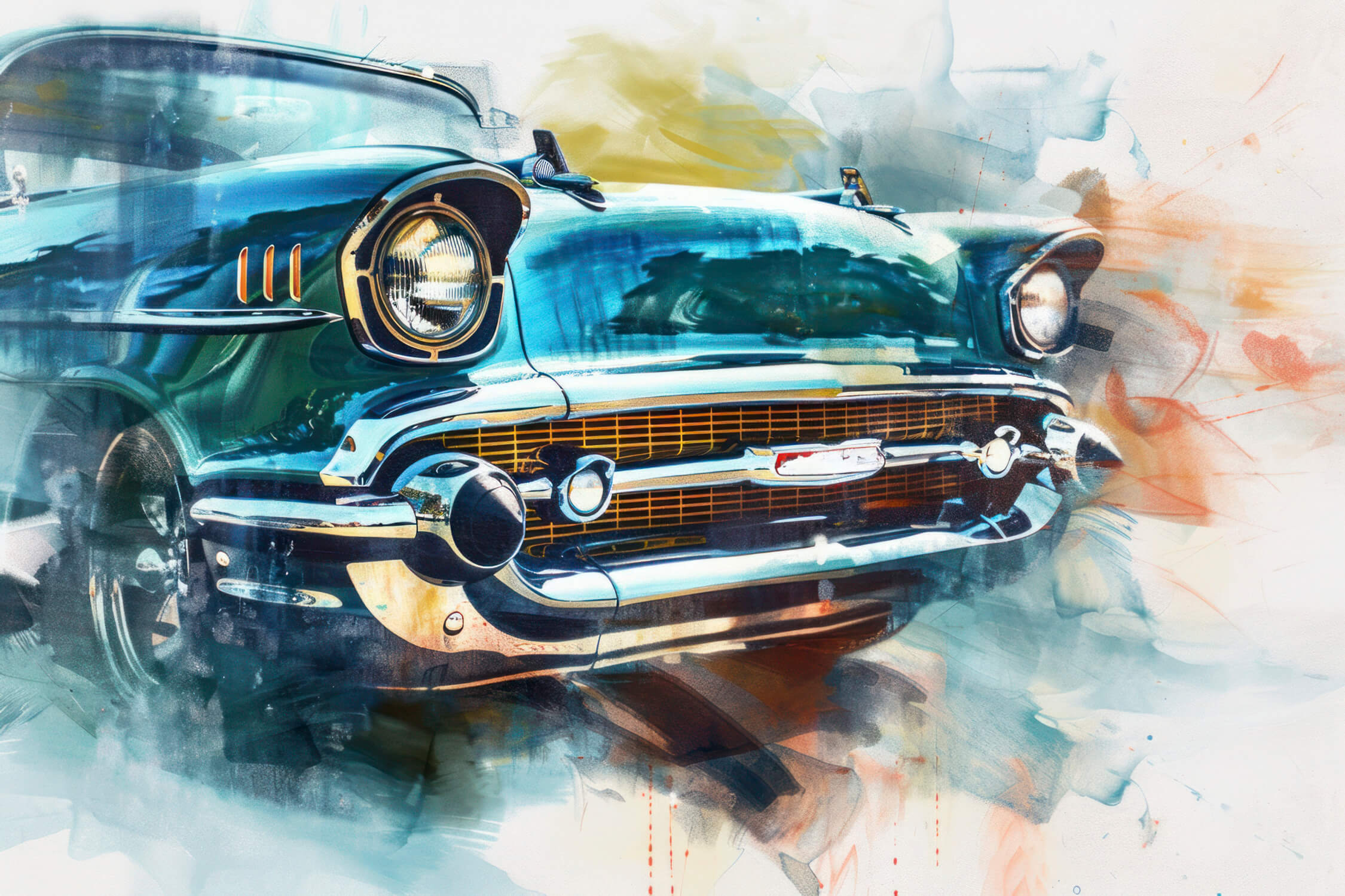 Vintage Car Watercolor Mural Wallpaper | Murals Wallpaper