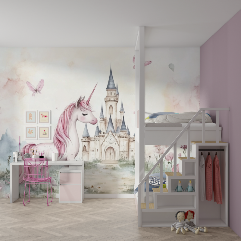 Unicorn Castle Princess and Unicorn Wallpaper | Murals Wallpaper