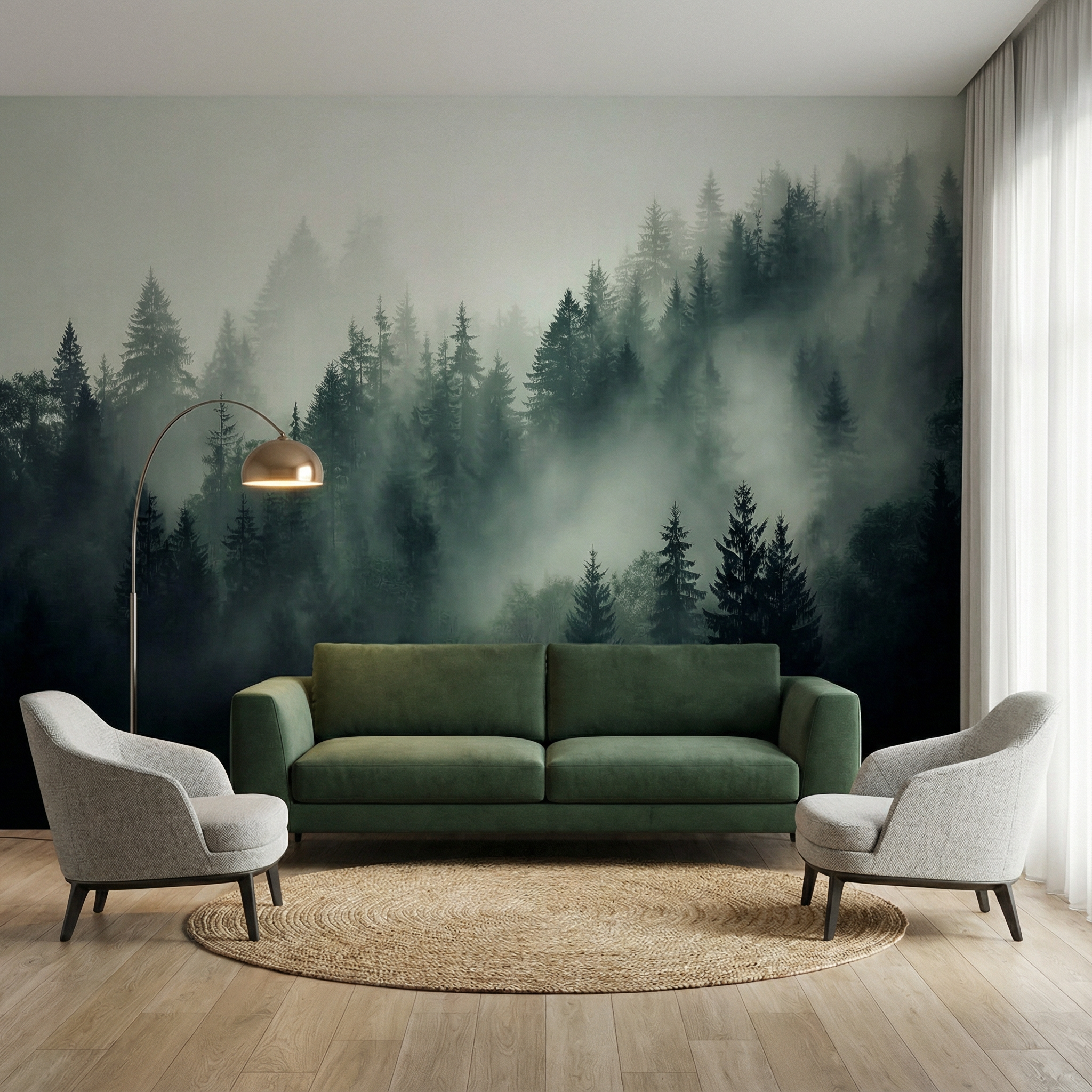 Dark Moody Fog Forest Mural Wallpaper
