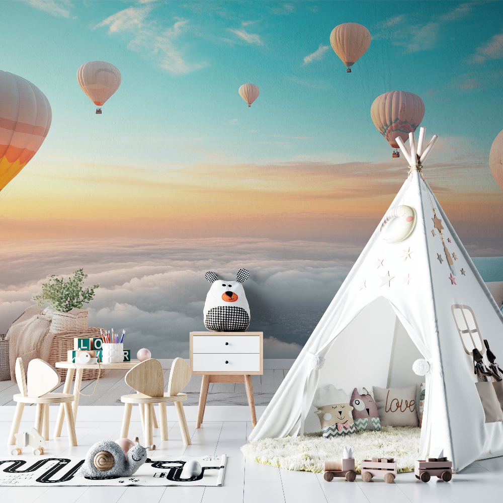 Heißluftballon und sonniger Morgenhimmel Wallpaper | Murals Wallpaper