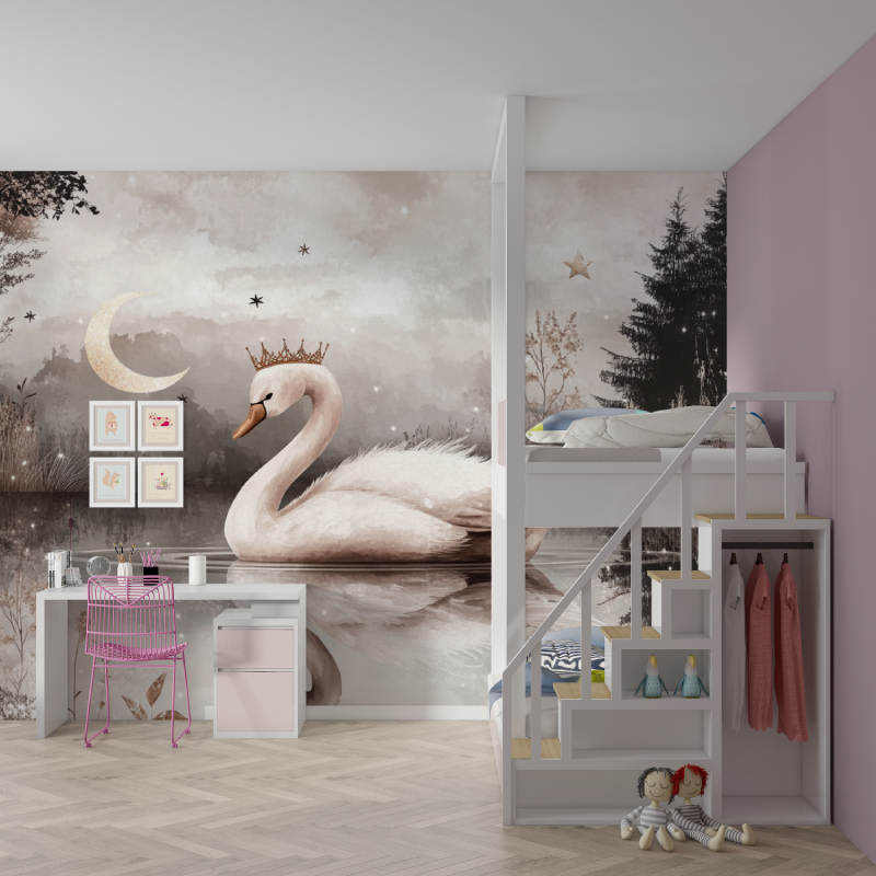 Princess Swan Pink Gray Wallpaper | Murals Wallpaper