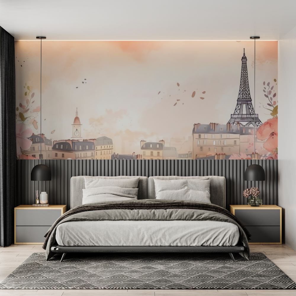 Watercolor Wallpaper Paris City Pink | Murals Wallpaper