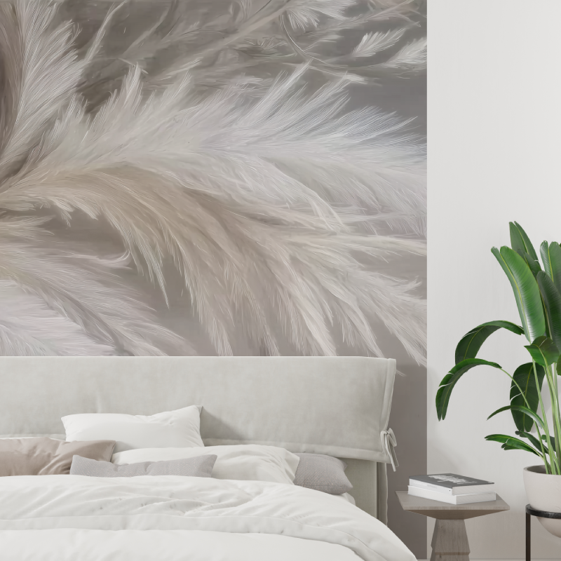 Beige Light Feither Mural Wallpaper