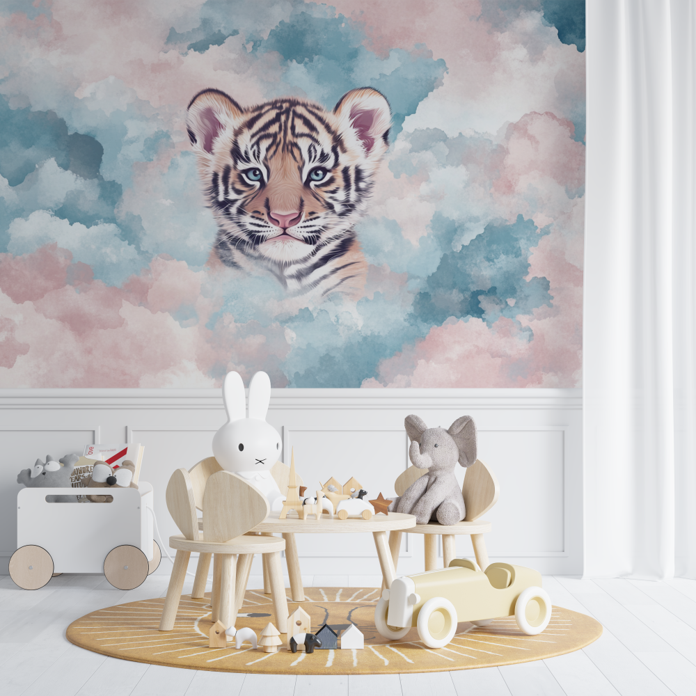 Tiger and Pastel Clouds Wallpaper | Murals Wallpaper