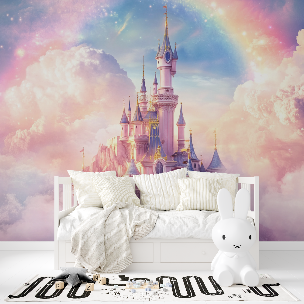 Prinzessin-Regenbogenschloss-Tapete | Wandbildtapete