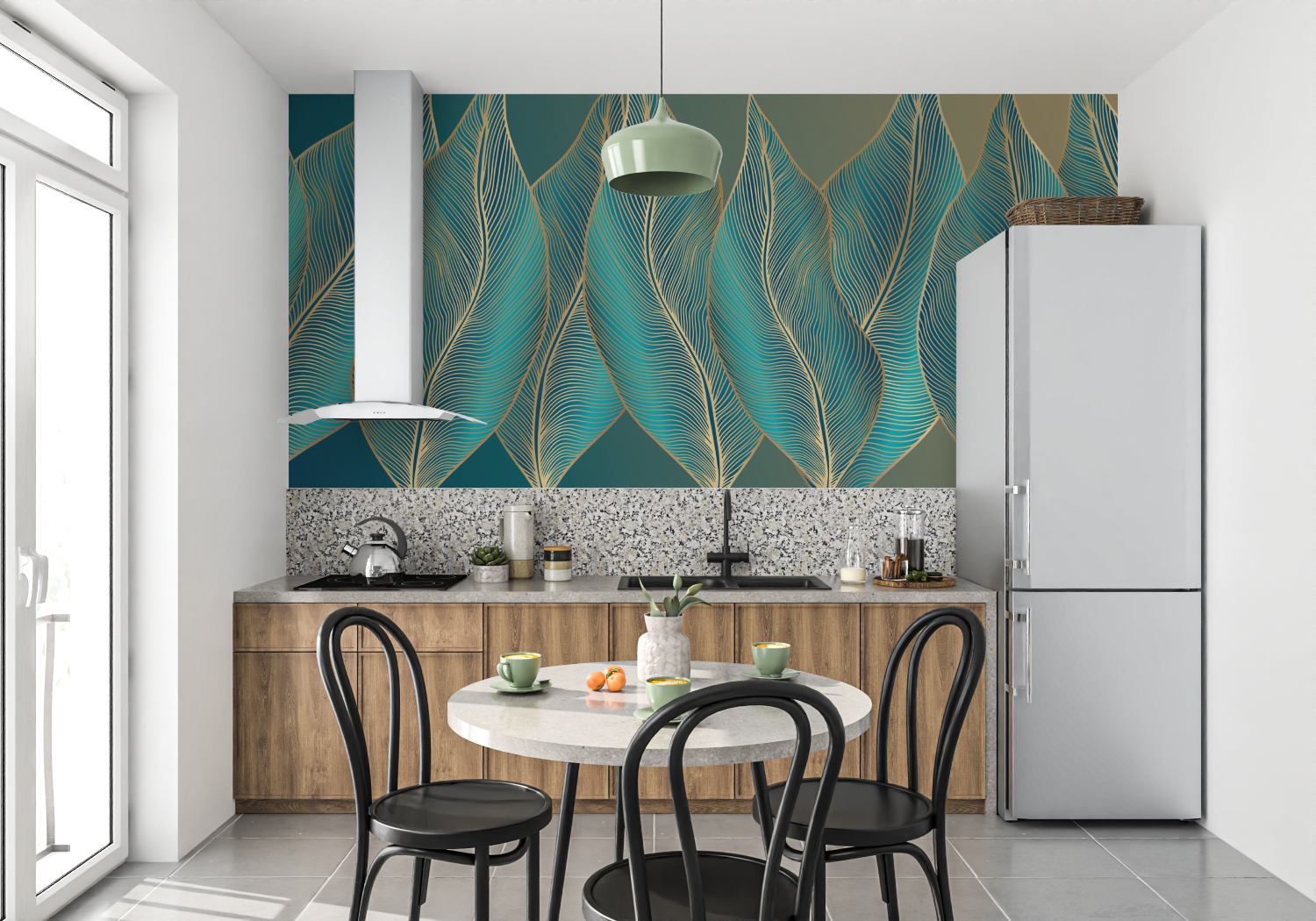 Mural Teal Art Deco Wallpaper