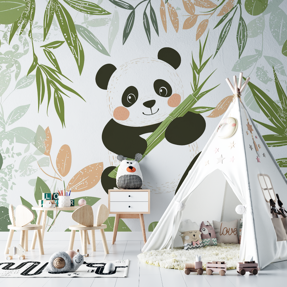 Green Baby Panda Wallpaper | Murals Wallpaper