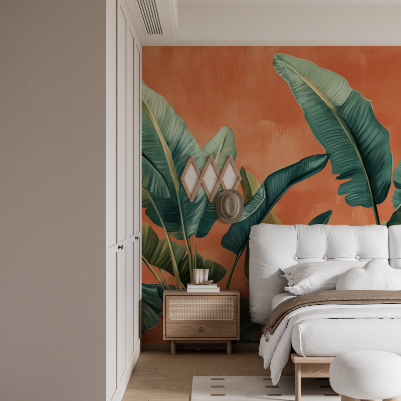 Terracotta Wallpaper with Banana Leaves | Murals Wallpaper