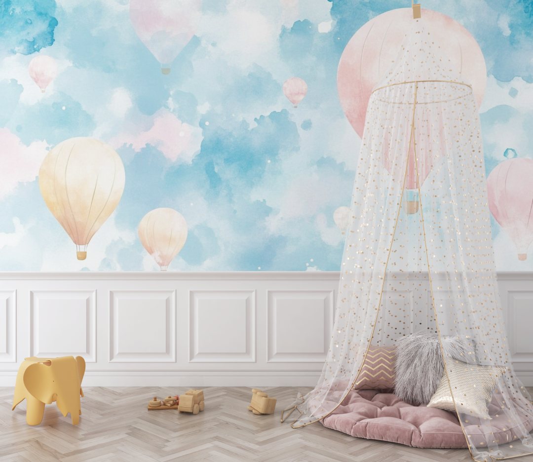 Hot Air Balloon and Watercolor Sky Wallpaper | Murals Wallpaper