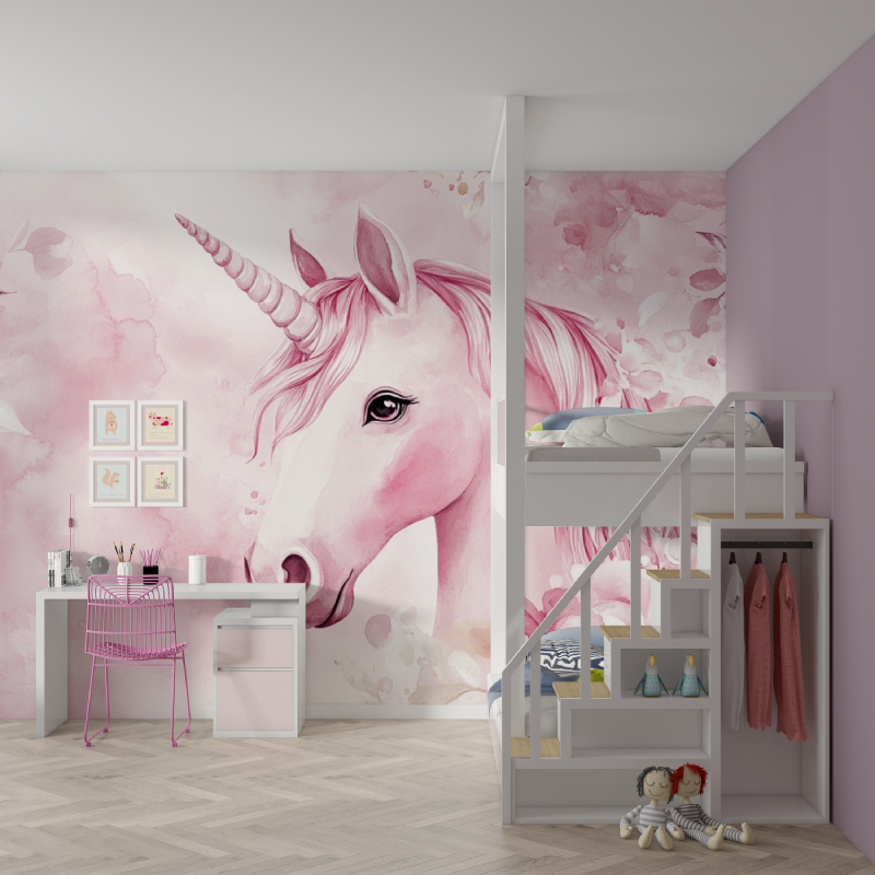 Unicorn Theme Pink Bedroom Wallpaper | Murals Wallpaper