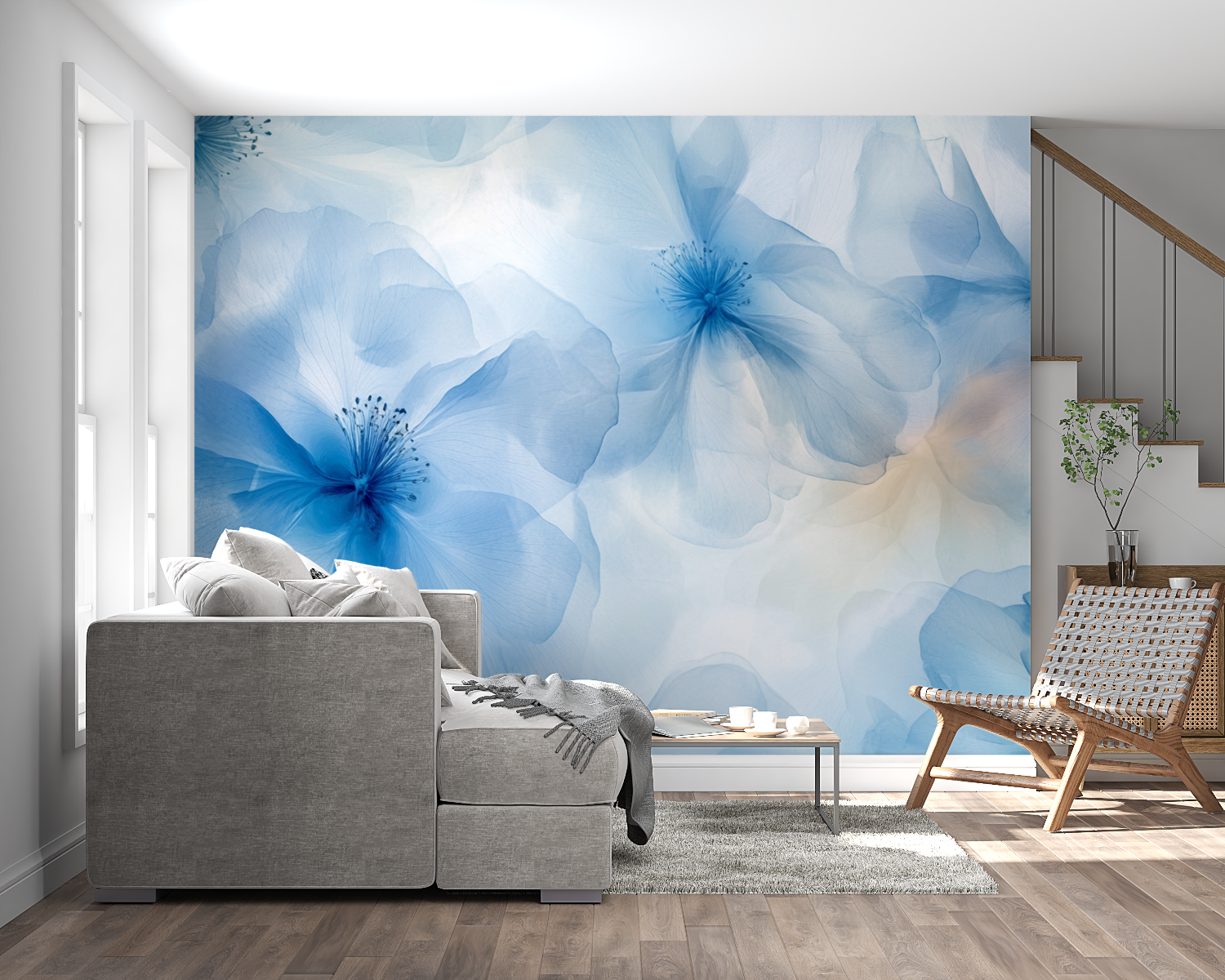 Watercolor Blue Flowers Wallpaper X-Ray | Murals Wallpaper