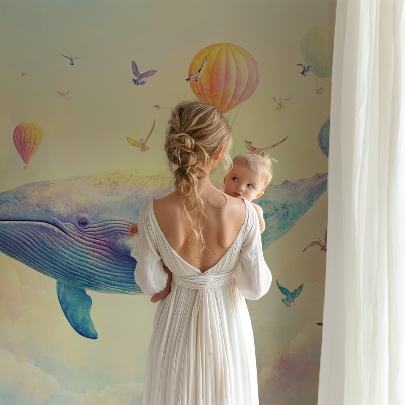 Whale and Hot Air Balloon Wallpaper | Murals Wallpaper