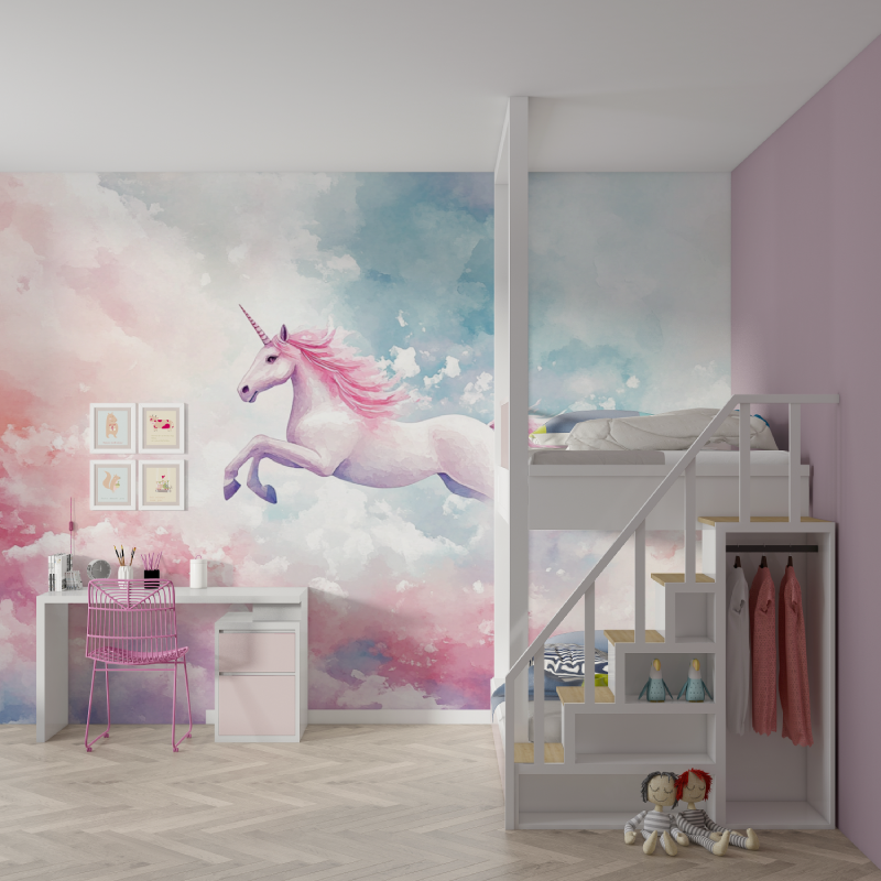 Unicorn Cloud Adventure Wallpaper for Kids' Room | Murals Wallpaper