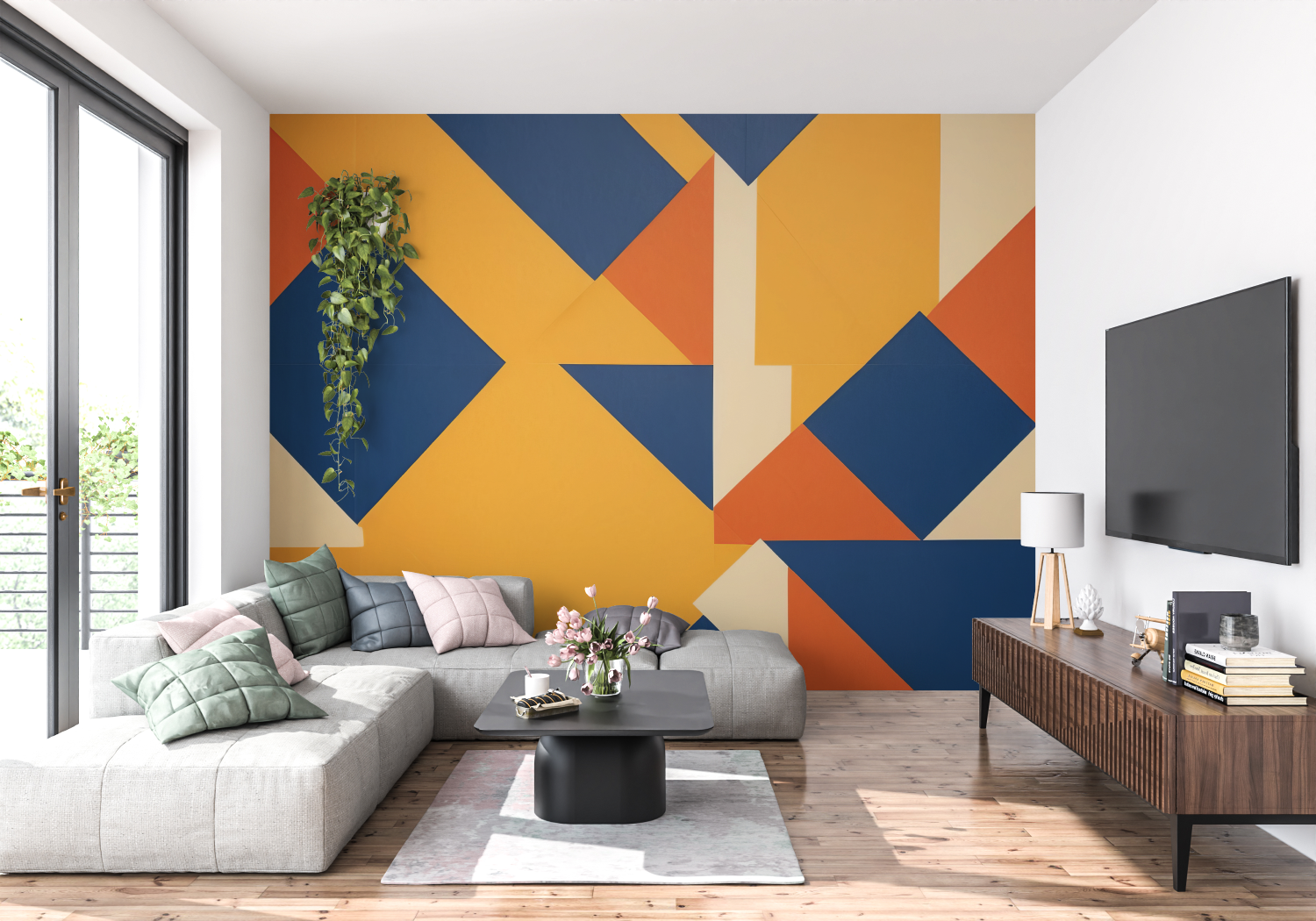 Orange and Blue Geometric Wallpaper | Murals Wallpaper