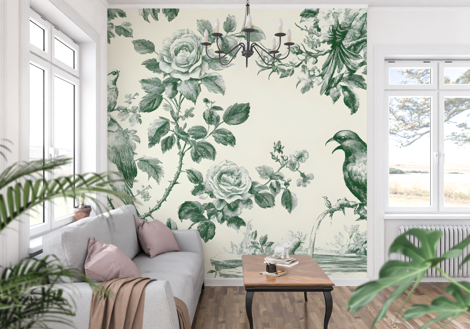 Green Toile de Jouy Wallpaper | Murals Wallpaper