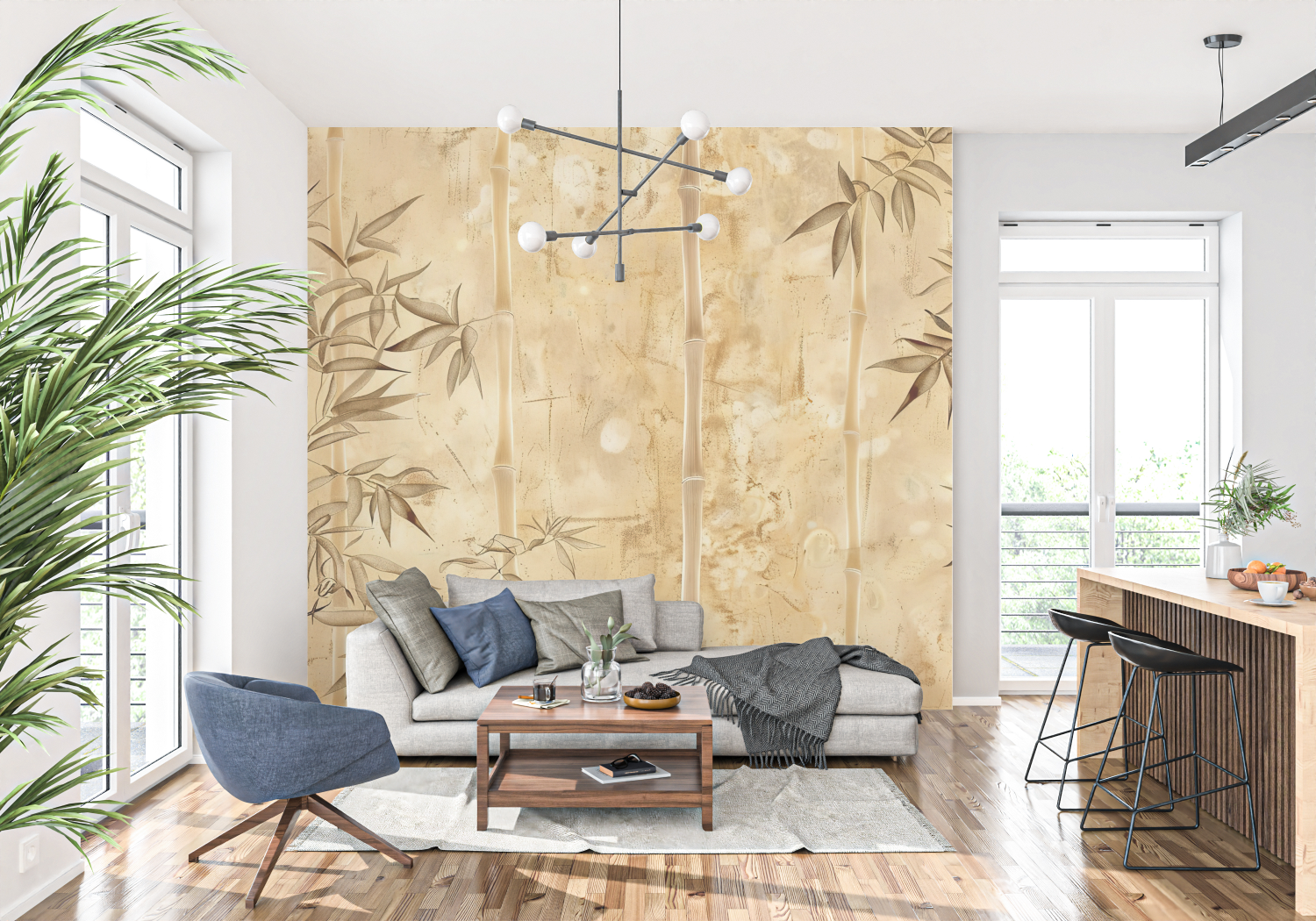 Beige Bamboo Print Wallpaper | Murals Wallpaper
