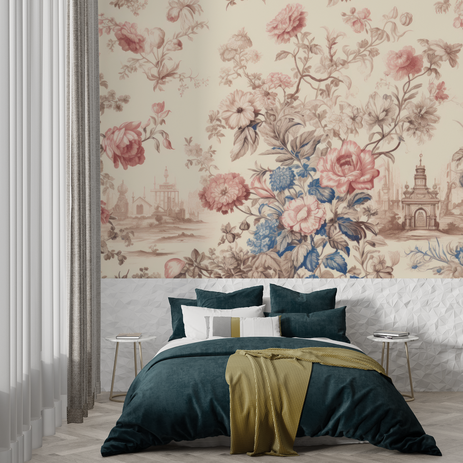 Toile de Jouy Pink Blue Wallpaper | Murals Wallpaper
