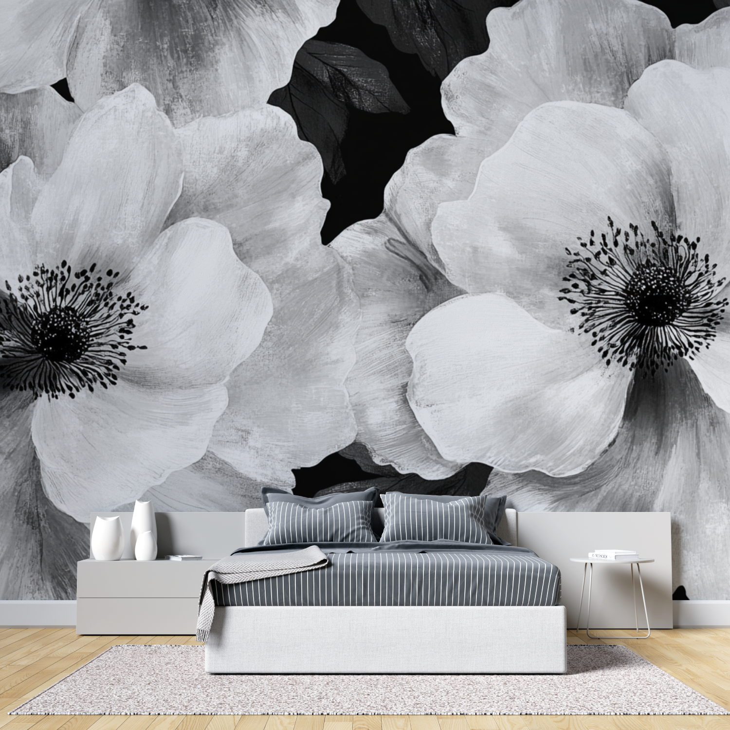 Watercolor Black Flowers Wallpaper | Murals Wallpaper