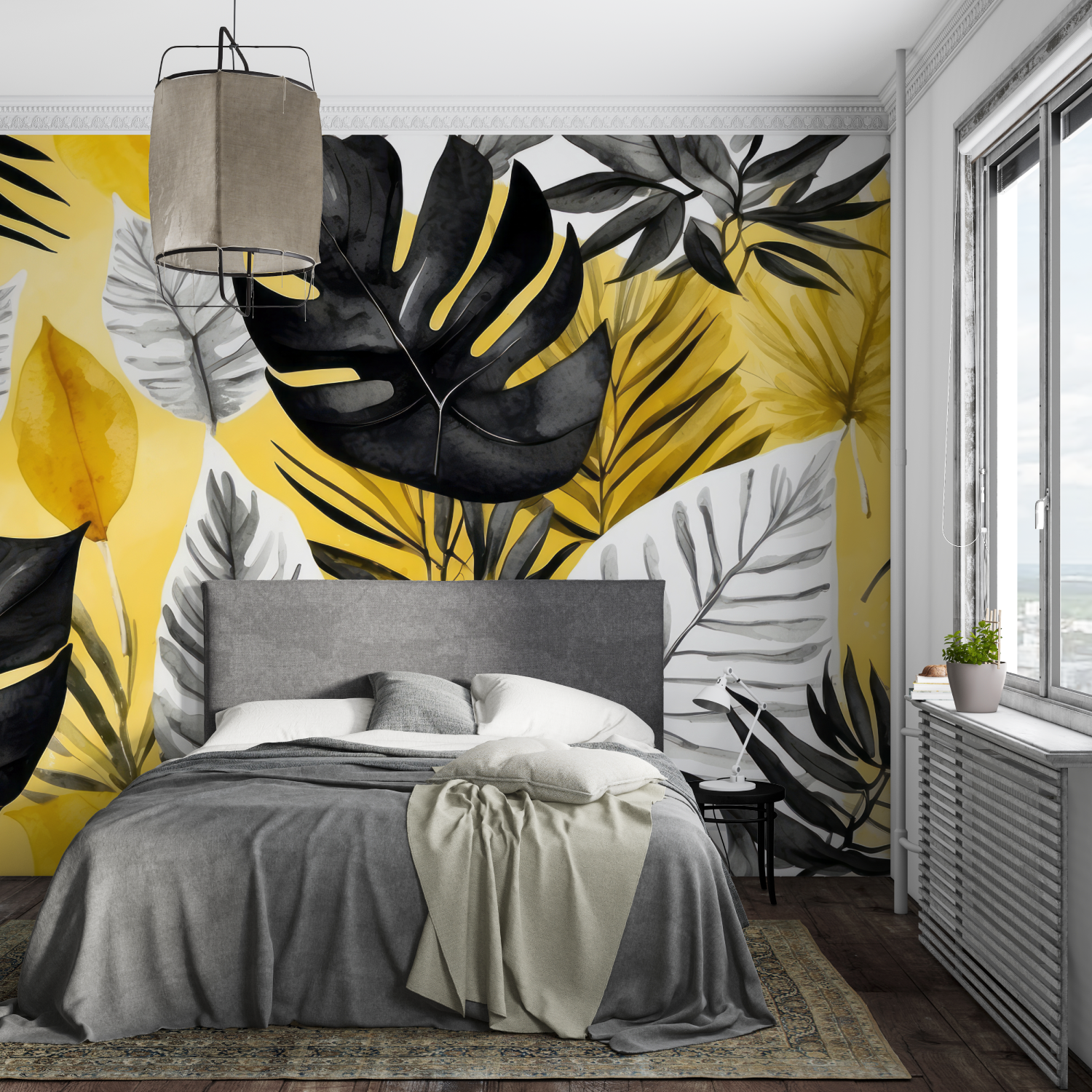 Gray Yellow Tropical Wallpaper | Murals Wallpaper