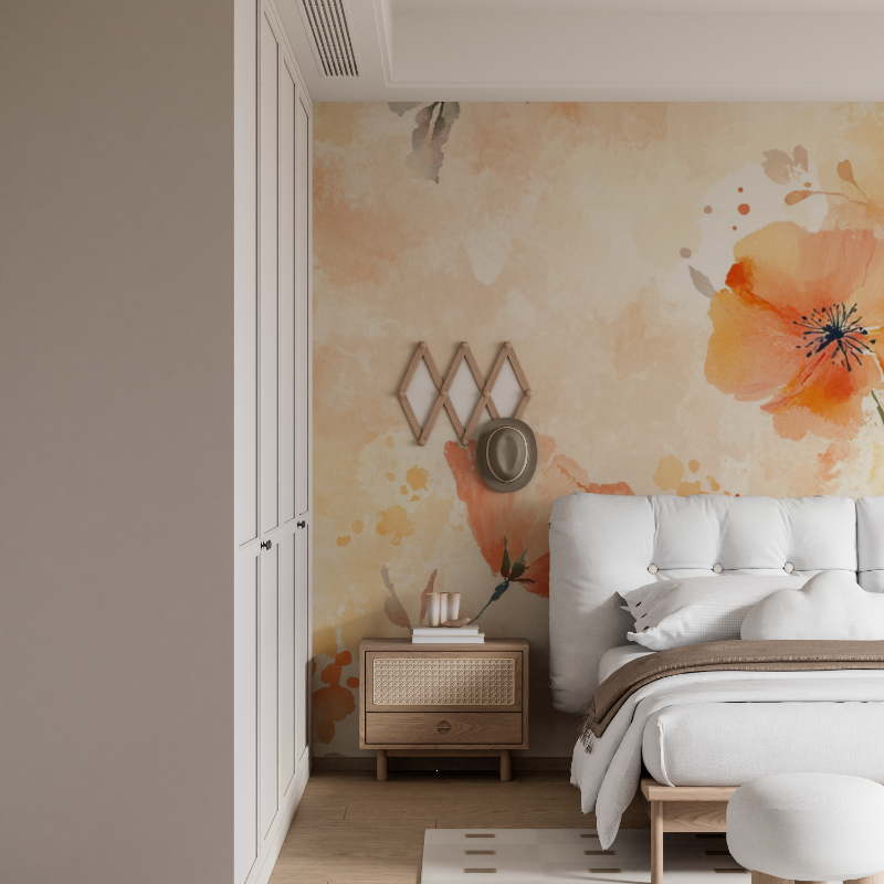 Mural Watercolor Wallpaper with Summer Flowers in Colorful Gradients