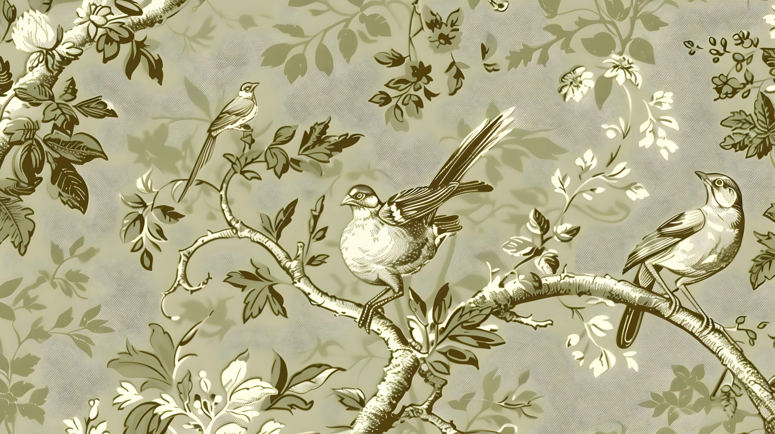 Toile de Jouy Bird Branch Wallpaper | Murals Wallpaper