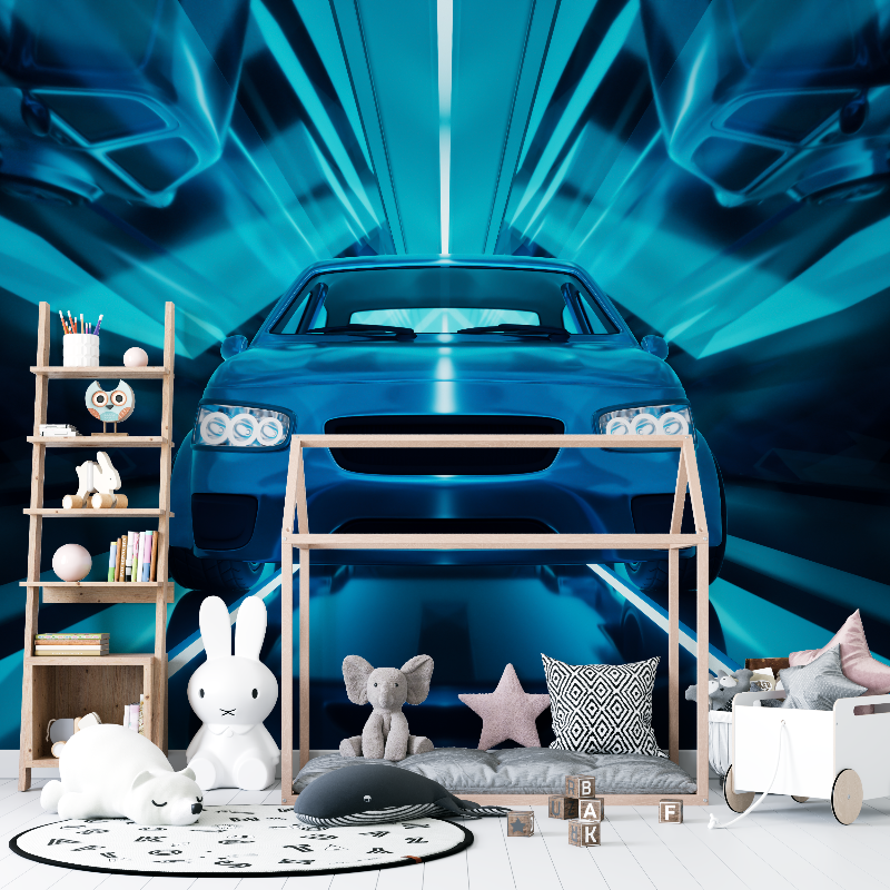 3D Blue Car Wallpaper | Murals Wallpaper